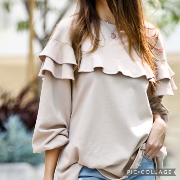Deep Cream/Beige Top w/a Ruffle - Picture 2 of 4
